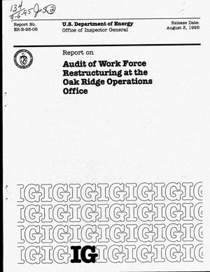 Report on audit of work force restructuring at the Oak Ridge Operations Office