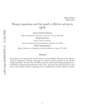 Wong's equations and the small x effective action in QCD