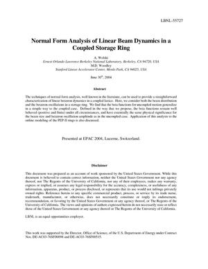 Normal form analysis of linear beam dynamics in a coupled storagering
