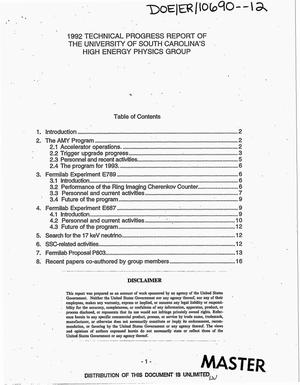 1992 Technical Progress Report of the University of South Carolina's High Energy Physics Group