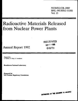 Radioactive materials released from nuclear power plants. Volume 13, Annual report 1992