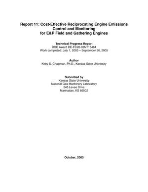 Cost-Effective Reciprocating Engine Emissions Control and Monitoring for E&P Field and Gathering Engines: Report 11