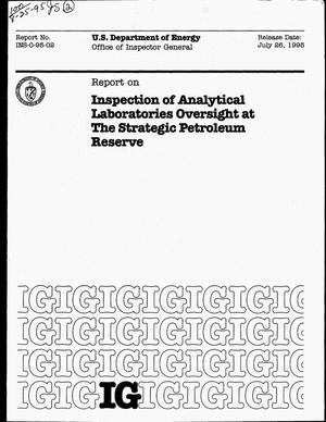 U.S. Department of Energy Office of Inspector General report on inspection of analytical laboratories oversight at the Strategic Petroleum Reserve