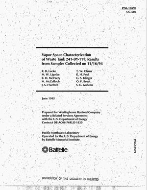 Vapor space characterization of waste Tank 241-BY-111: Results from samples collected on November 15, 1994