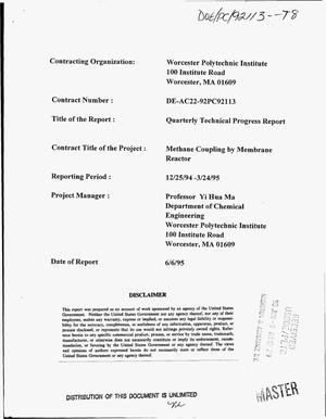 Methane Coupling by Membrane Reactor. Quarterly Technical Progress Report, December 25, 1994--March 24, 1995
