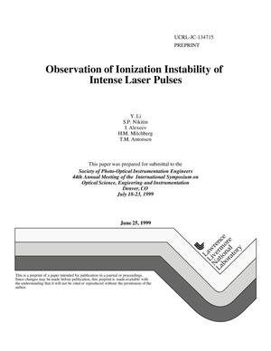 Observation of ionization instability of intense laser pulses