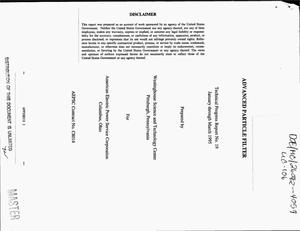Advanced particle filter. Technical progress report No. 19, January 1995--March 1995