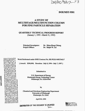 A study of multistage/multifunction column for fine particle separation. Quarterly technical progress report, January 1, 1995-- March 31, 1995