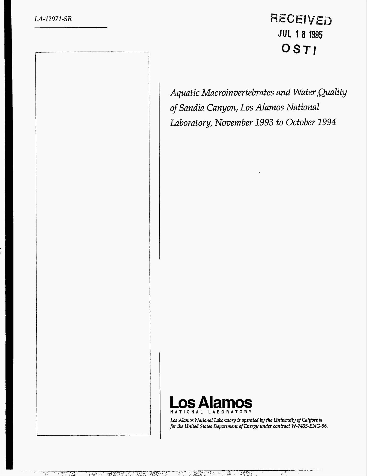 Aquatic macroinvertebrates and water quality of Sandia Canyon, Los Alamos National Laboratory, November 1993--October 1994
                                                
                                                    [Sequence #]: 1 of 66
                                                