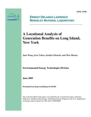 A Locational Analysis of Generation Benefits on Long Island, NewYork