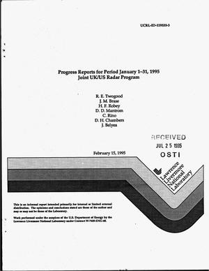 Joint UK/US Radar Program progress reports for period January 1--31, 1995