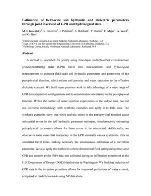 Estimation of field-scale soil hydraulic and dielectric parametersthrough joint inversion of GPR and hydrological data