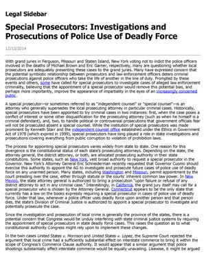 Primary view of object titled 'Special Prosecutors: Investigations and Prosecutions of Police Use of Deadly Force'.