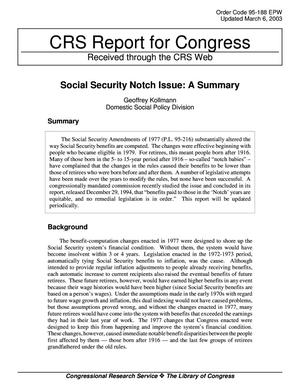 Social Security Notch Issue: A Summary