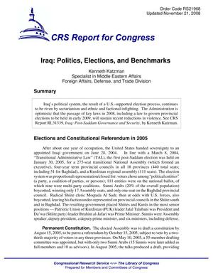 Iraq: Politics, Elections, and Benchmarks