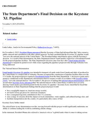 The State Department's Final Decision on the Keystone XL Pipeline