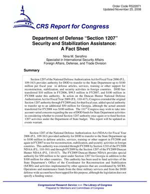 Department of Defense "Section 1207" Security and Stabilization Assistance: A Fact Sheet