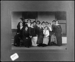 [Women on porch of boarding house in Denton]