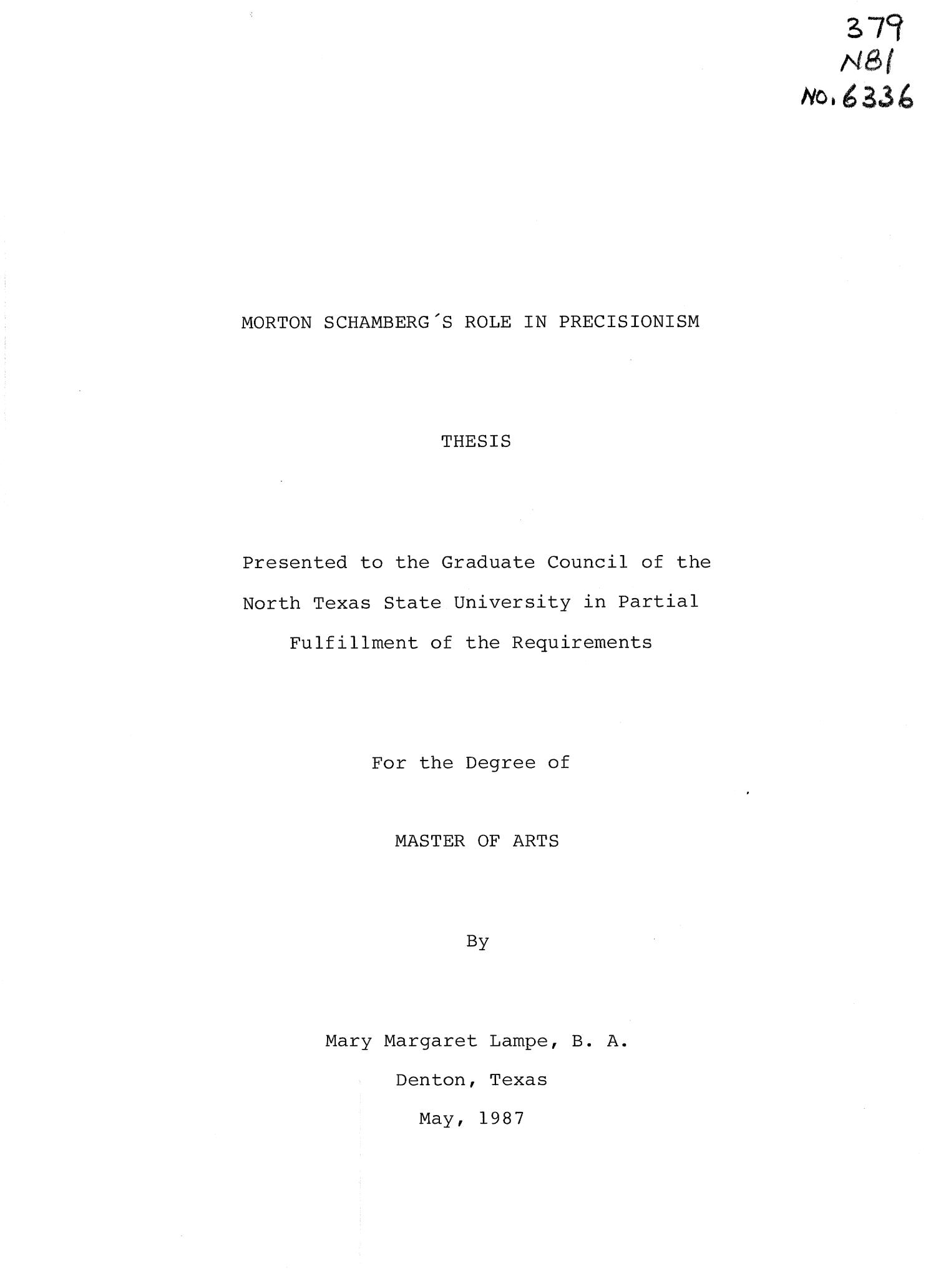Morton Schamberg's Role in Precisionism
                                                
                                                    Title Page
                                                
