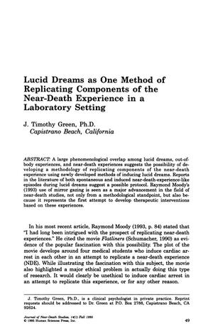Lucid Dreams as One Method of Replicating Components of the Near-Death Experience in a Laboratory Setting