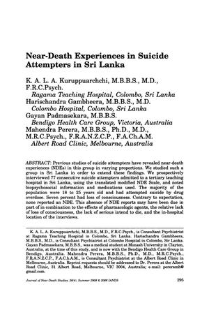 Primary view of object titled 'Near-Death Experiences in Suicide Attempters in Sri Lanka'.