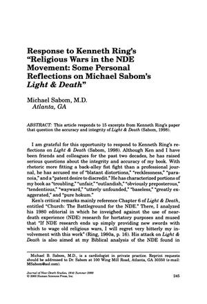 Response to Kenneth Ring's "Religious Wars in the NDE Movement: Some Personal Reflections on Michael Sabom's Light & Death"