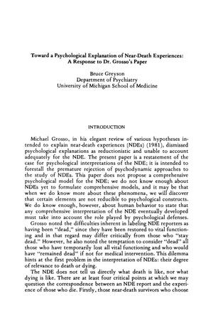 Toward a Psychological Explanation of Near-Death Experiences: A Response to Dr. Grosso's Paper