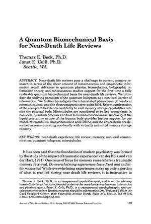 Primary view of object titled 'A Quantum Biomechanical Basis for Near-Death Life Reviews'.
