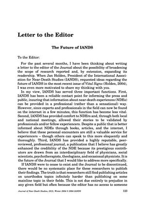 Primary view of object titled 'Letter to the Editor: The Future of IANDS'.