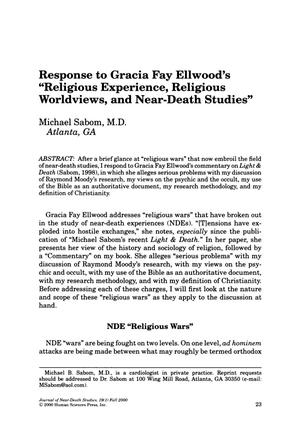 Primary view of object titled 'Response to Gracia Fay Ellwood's "Religious Experience, Religious Worldviews, and Near-Death Studies"'.