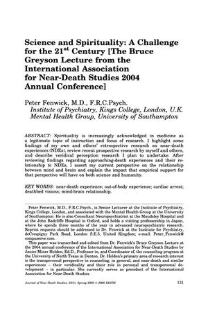 Primary view of object titled 'Science and Spirituality: A Challenge for the 21st Century [The Bruce Greyson Lecture from the International Association for Near-Death Studies 2004 Annual Conference]'.