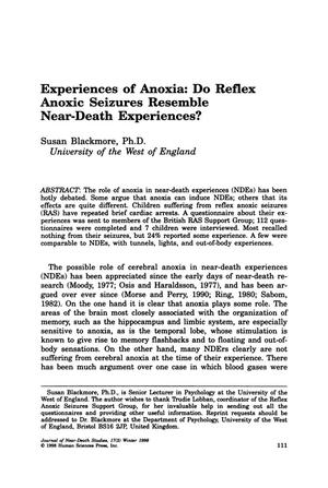 Experiences of Anoxia: Do Reflex Anoxic Seizures Resemble Near-Death Experiences?