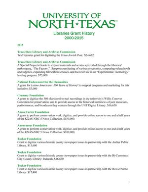 University of North Texas Libraries Grant History: 2000-2015