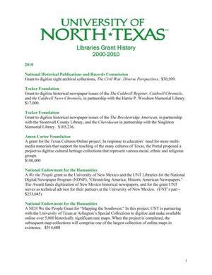 University of North Texas Libraries Grant History: 2000-2010