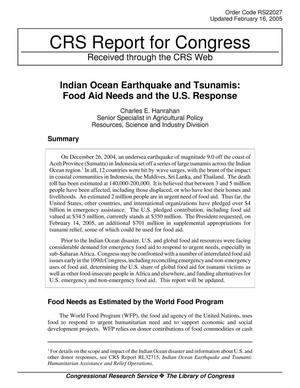 Indian Ocean Earthquake and Tsunamis: Food Aid Needs and the U.S. Response