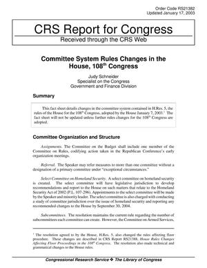 Committee System Rules Changes in the House, 108th Congress
