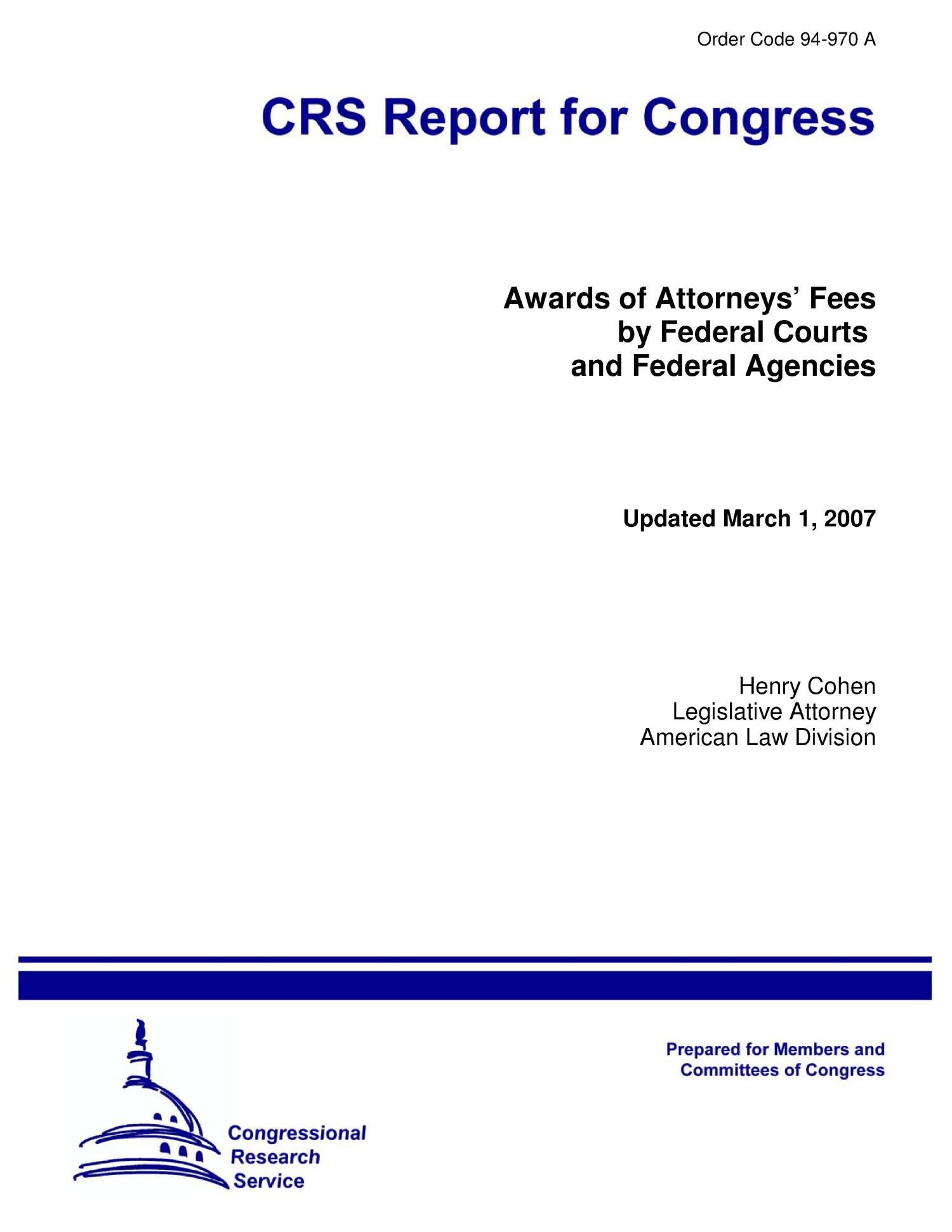 Awards of Attorneys’ Fees by Federal Courts and Federal Agencies
                                                
                                                    [Sequence #]: 1 of 123
                                                