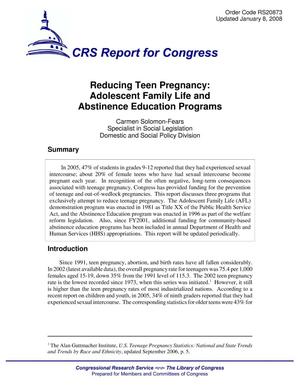 Reducing Teen Pregnancy: Adolescent Family Life and Abstinence Education Programs