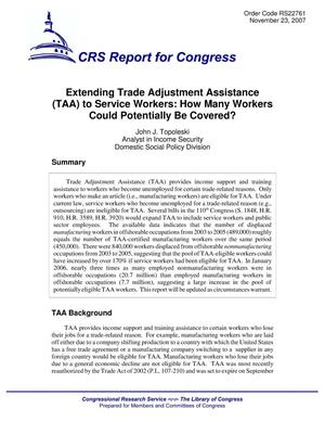 Extending Trade Adjustment Assistance (TAA) to Service Workers: How Many Workers Could Potentially Be Covered?