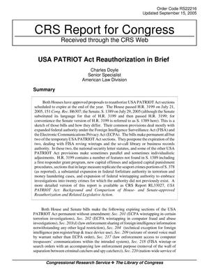 USA PATRIOT Act Reauthorization in Brief