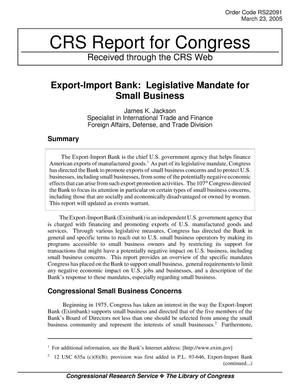Export-Import Bank: Legislative Mandate for Small Business