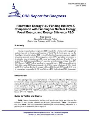 Renewable Energy R&D Funding History: A Comparison with Funding for Nuclear Energy, Fossil Energy, and Energy Efficiency R&D