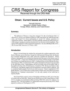 Oman: Current Issues and U.S. Policy
