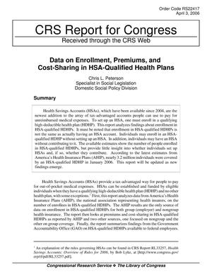 Data on Enrollment, Premiums, and Cost-Sharing in HSA-Qualified Health Plans