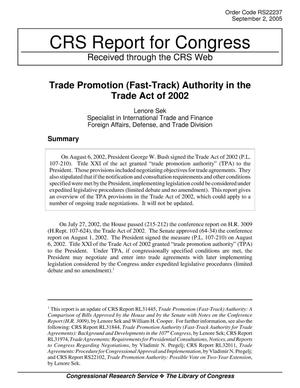 Trade Promotion (Fast-Track) Authority in the Trade Act of 2002