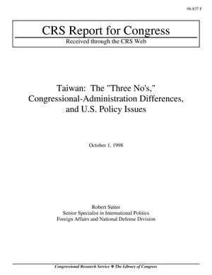 Taiwan: The "Three No's," Congressional-Administration Differences, and U.S. Policy Issues
