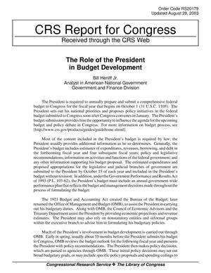 Primary view of object titled 'The Role of the President in Budget Development'.