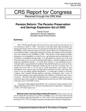 Pension Reform: The Pension Preservation and Savings Expansion Act of 2003