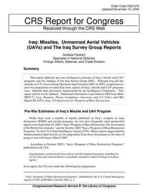 Iraq: Missiles, Unmanned Aerial Vehicles (UAVs) and The Iraq Survey Group Reports