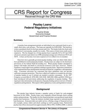 Payday Loans: Federal Regulatory Initiatives